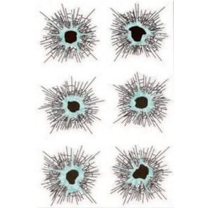 Klistermrker som skudhuller - til glas