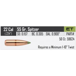 Nosler - Blyfri  E-Tip - .224 - 55grain - 50 stk. Blyfri