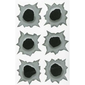 Klistermrker som skudhuller .50 o.a.