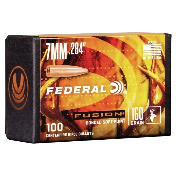 Federal Premium Fusion 28 Caliber, 7mm (.284 Diameter) Bullets 160 grain Jacketed Soft Point - 100 stk.