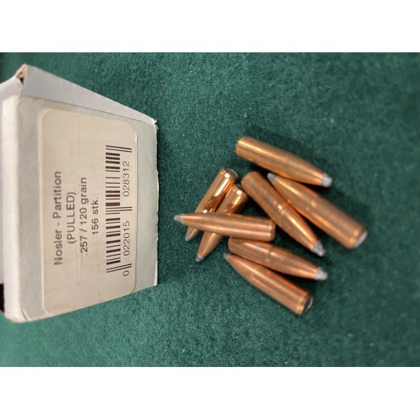Nosler .257 Partition 120gr. PULLED - 156 stk. kasse
